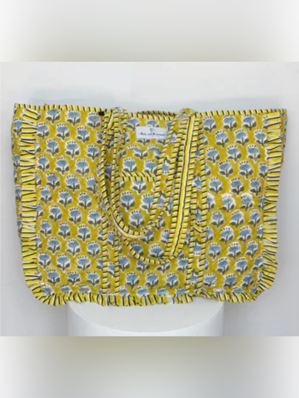 Reversible Quilted Block Printed Market Bag with Ruffles